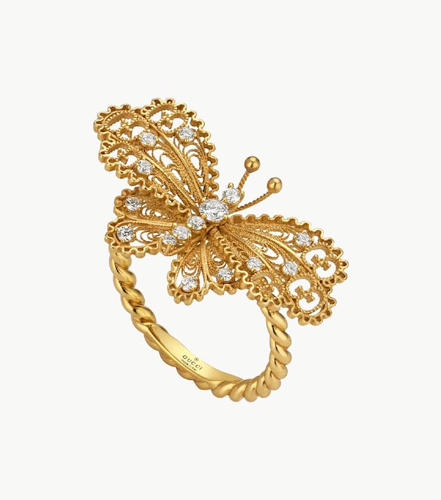 Gucci 18k Yellow Gold Butterfly 0.26cttw Diamond Ring