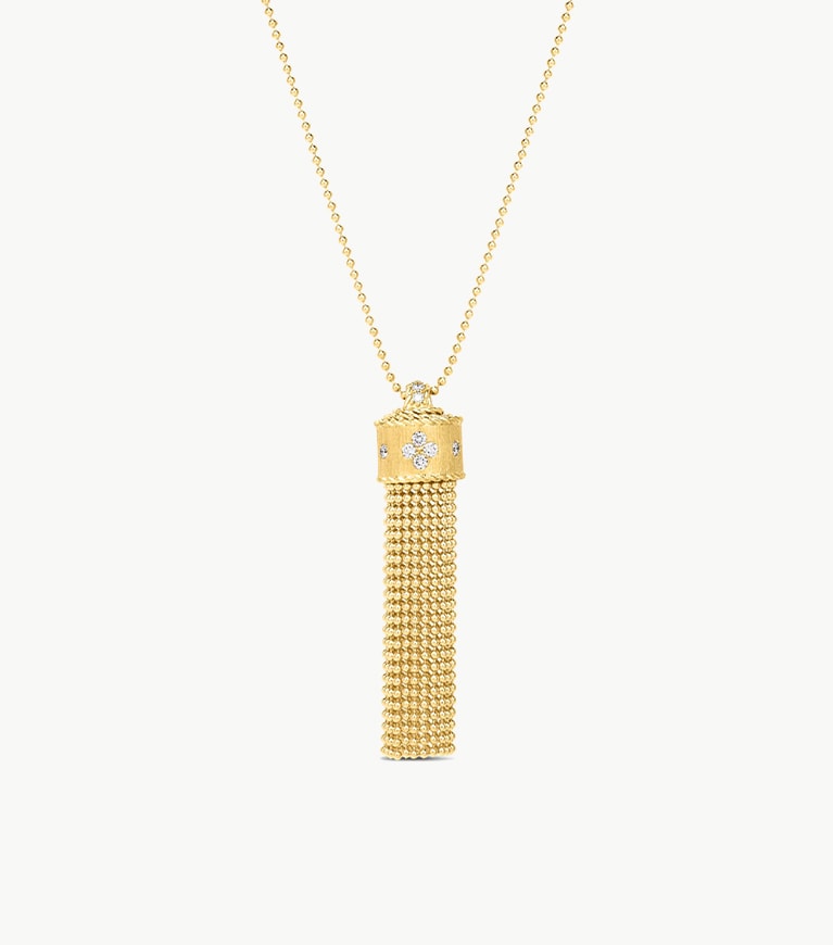 18k Yellow Gold Diamond Princess Tassel Necklace
