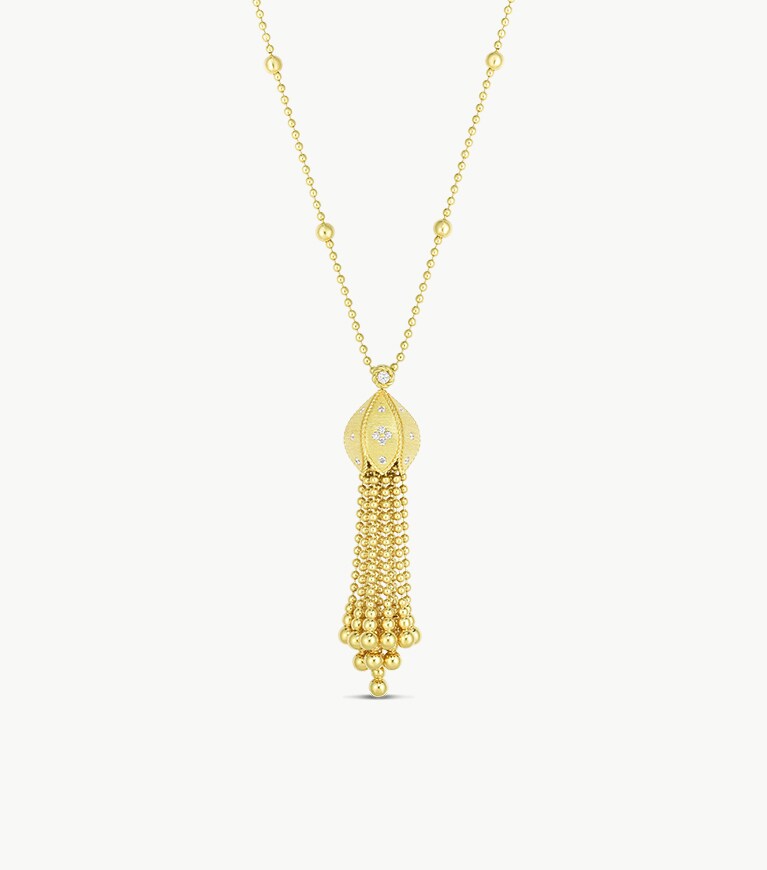 18kt Yellow Gold Diamond Princess Tassel Necklace
